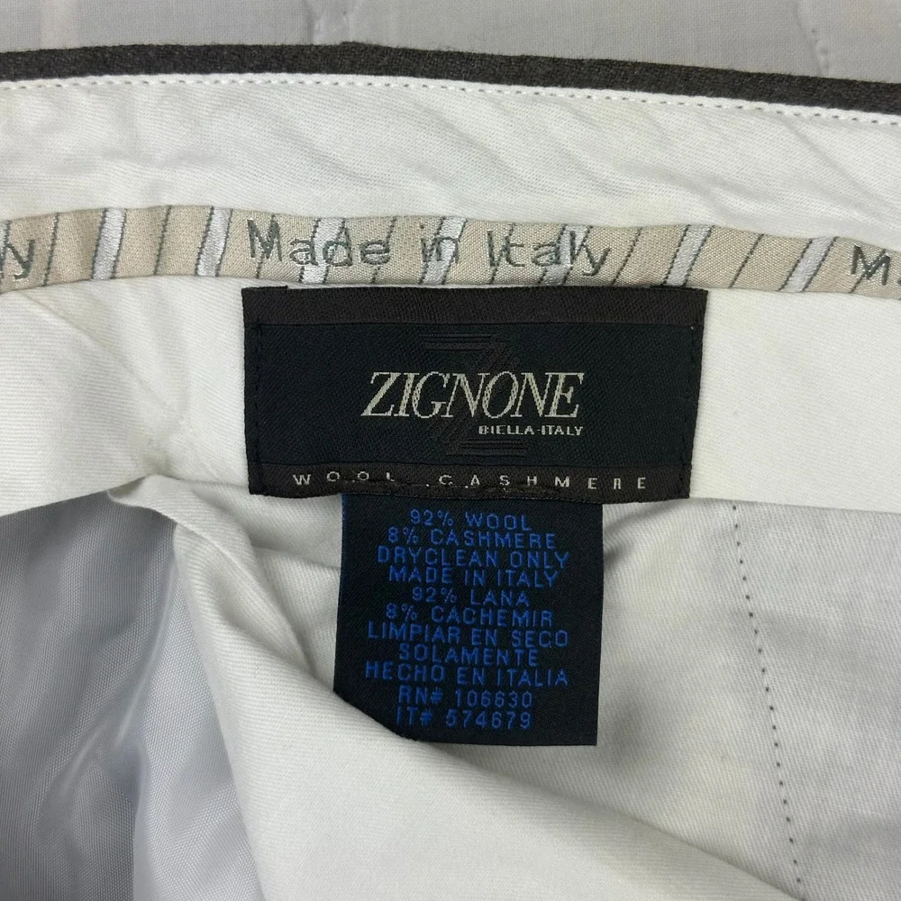 Zignone Dress Pants Pleated 36x30 Brown‎ Wool Cashmere Trousers Italy Old Money